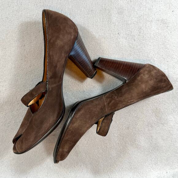 Sofft Geva Mary Jane Brown Suede Pumps Peep Toe Womens 9.5N - Picture 7 of 12
